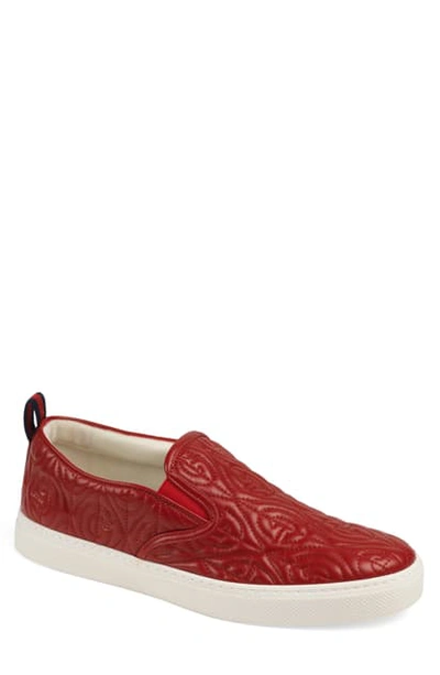 Gucci Men's Dublin Rhombus Stitched-gg Slip-on Sneakers In Red Multi