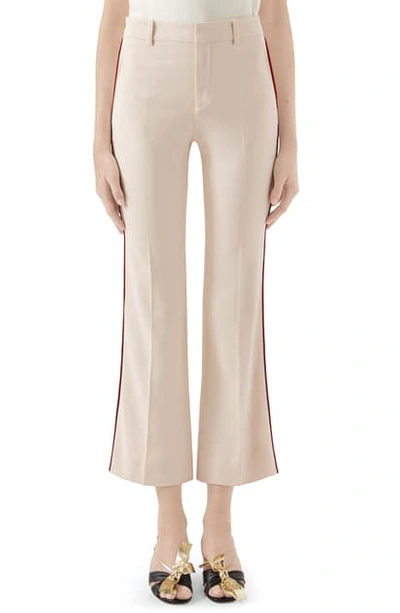 Gucci Rope-trim Lightweight Cady Bootcut Pants In Ninfea White