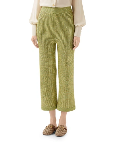 Gucci Sparkling Ribbed Jersey Crop Pants In Yellow Pattern