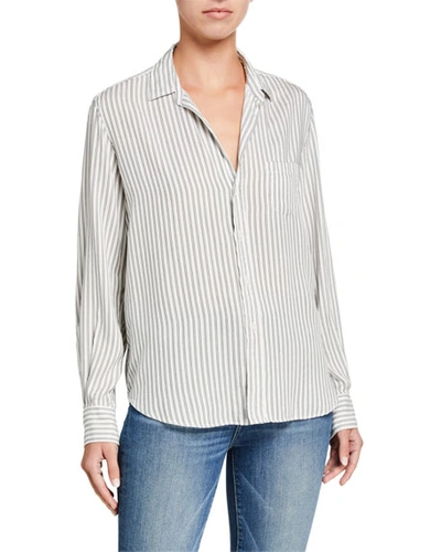 Frank & Eileen Striped Long-sleeve Button-down Top In Double Black