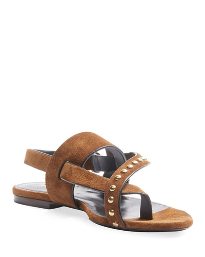 Saint Laurent Gia Suede Studded Sandals In Brown/gold