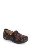 A.w.a.k.e. Alegria Keli Embossed Clog Loafer In Midnight Garden Leather