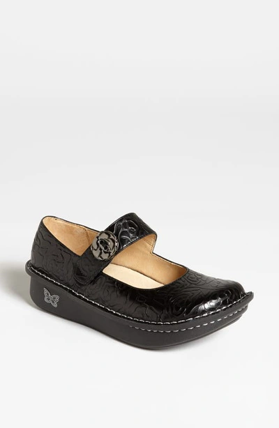 A.w.a.k.e. Alegria 'paloma' Slip-on In Black Embossed Rose Leather