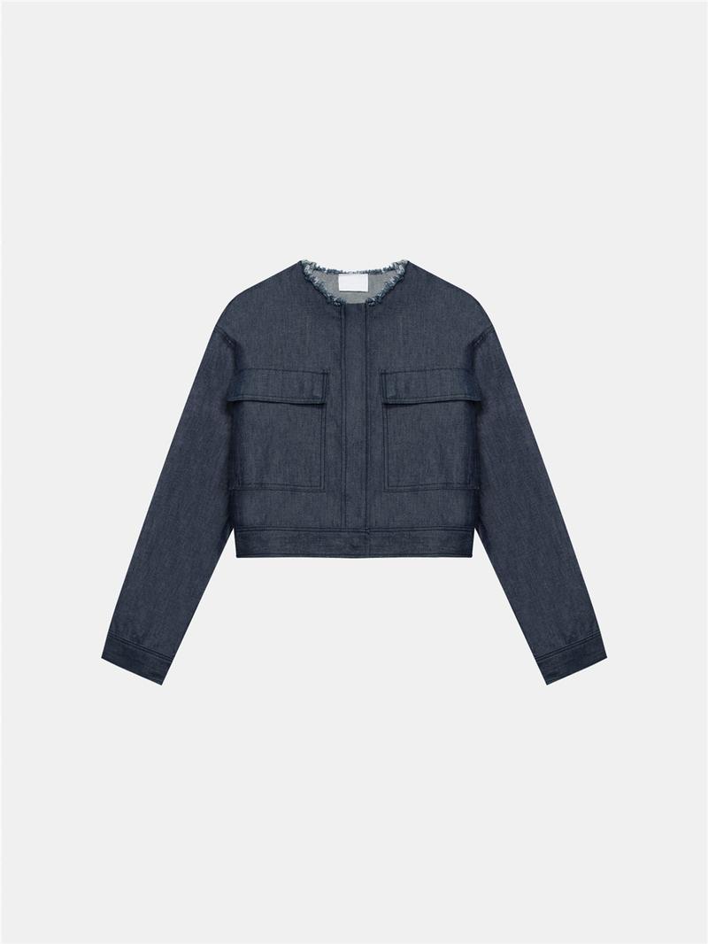 Dkny Pure Cropped Jacket With Frayed Neckline In Blue | ModeSens