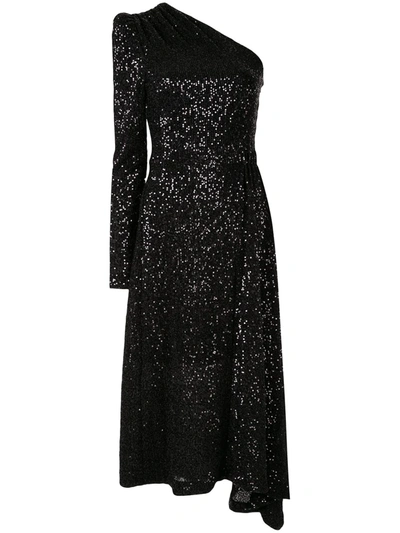 Rebecca Vallance Mona One-shoulder Asymmetric Sequin Midi Dress In Black