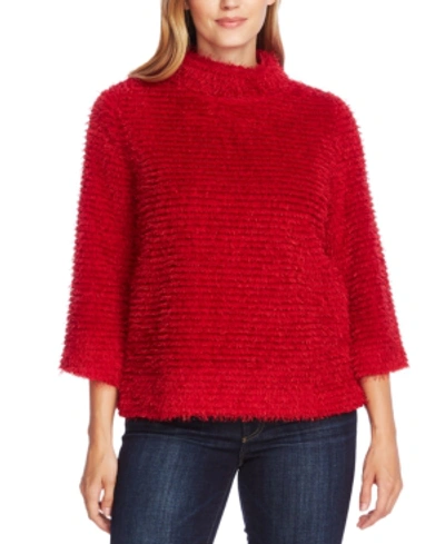 Vince Camuto Eyelash Textured Mock Neck Sweater In Tulip Red