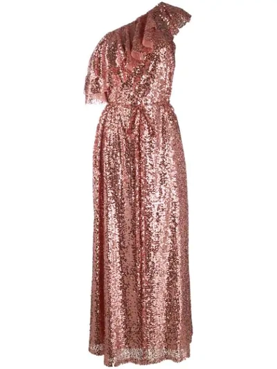 In The Mood For Love Evelyn Sequinned One-shoulder Gown In Pink