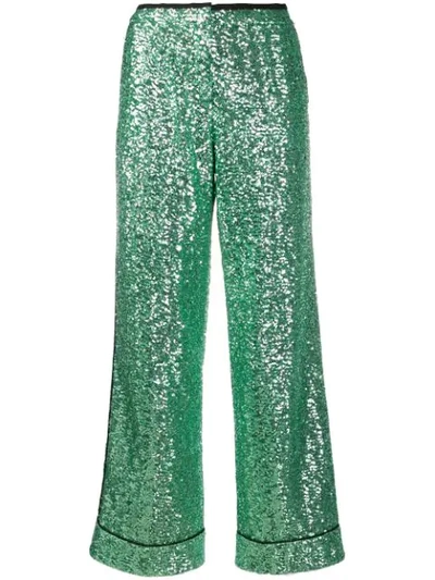 In The Mood For Love Loren Sequinned Wide-leg Trousers In Green