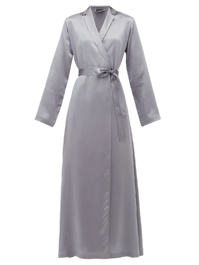 La Perla Belted Long Silk-satin Robe In Grey