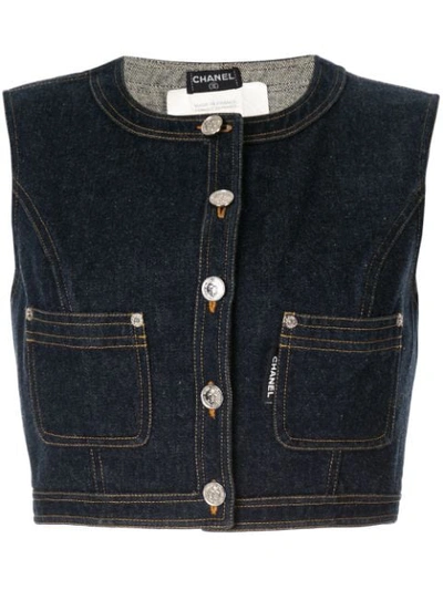 Pre-owned Chanel Sleeveless Cropped Denim Vest In Blue