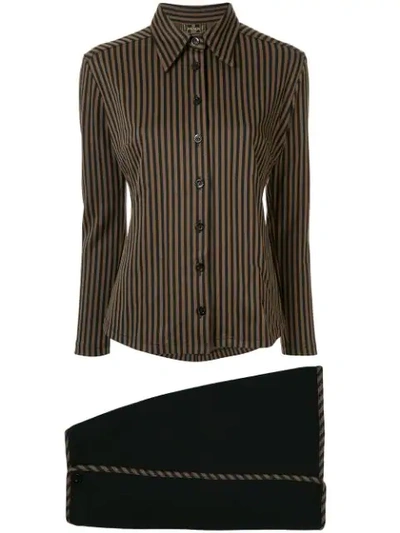 Pre-owned Fendi Striped Shirt And Envelope Skirt Set In Brown