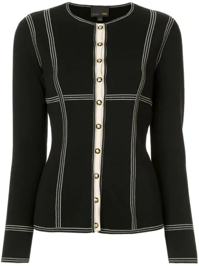 Pre-owned Fendi Striped Details Fitted Cardigan In Black