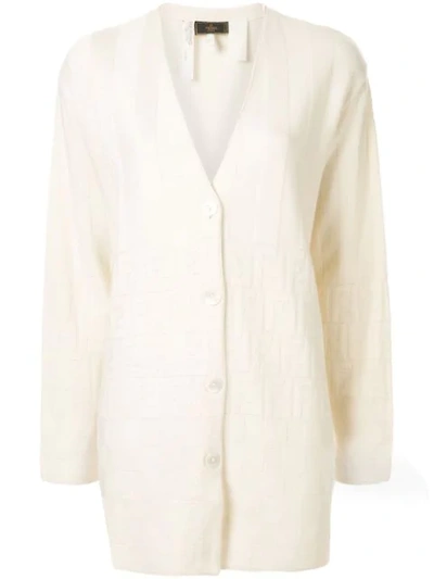 Pre-owned Fendi Zucca Pattern Jacquard Cardigan In White