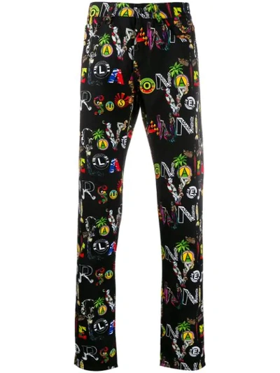 Versus Lettering Print Straight-leg Jeans In Black