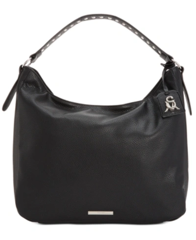 Steve Madden Pebbled Leather Convertible Hobo In Black/silver