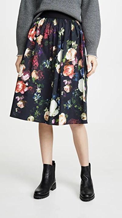 Adam Lippes Elastic Waist Floral Print Poplin Skirt In Multi Floral