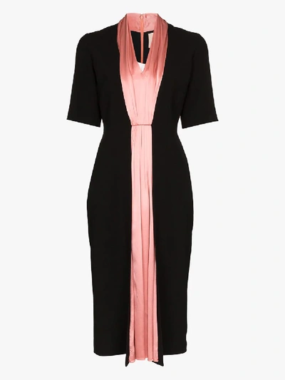 Roksanda Contrast Silk Stripe Midi Dress In Black