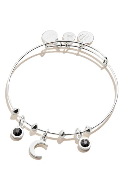 Alex And Ani Moon & Star Charm Expandable Wire Bangle In Shiny Silver