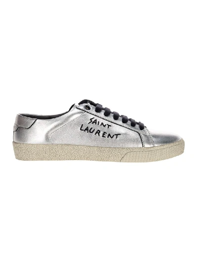 Saint Laurent Court Classic Sl/06 Embroidered Sneakers In Silver