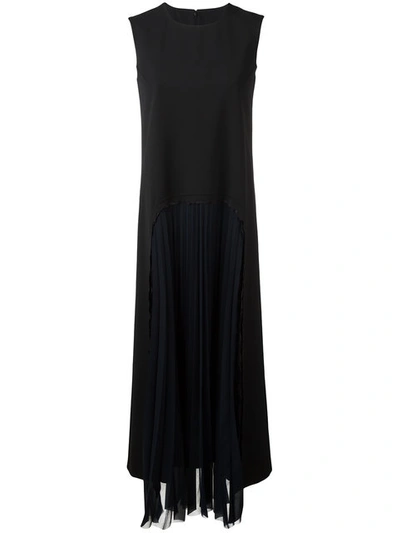 Maison Margiela Pleated Front Long Dress In Black