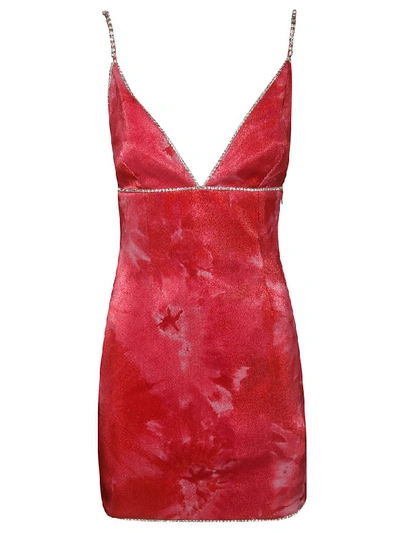 Area Crystal Trimmed Structured Slip Dress In Rosso/bianco