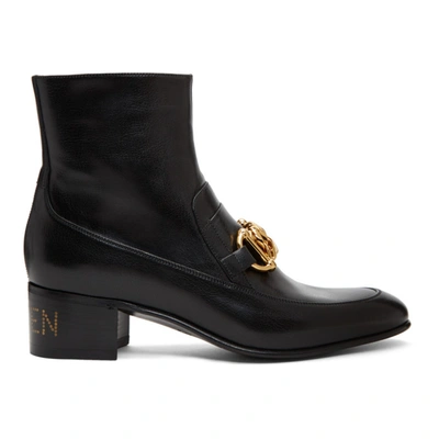 Gucci Quentin Chain-embellished Leather Ankle Boots In Black