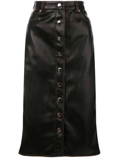 Proenza Schouler Pswl Faux Leather Button Front Midi Skirt In Black