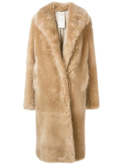 Stella Mccartney Neutral Women's Faux Fur Midi Coat In Neutrals