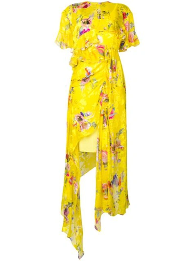 Preen By Thornton Bregazzi Gathered Floral-print Velvet Maxi Dress In Yellow