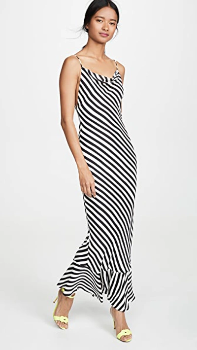 Saloni Stella Striped Ruffle-hem Maxi Dress In Brush Strokes