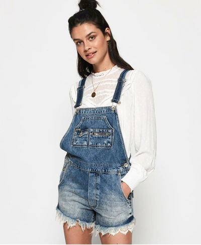 Superdry Denim Lace Dungarees In Navy