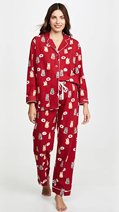 Pj Salvage Meow & Furever Flannel Pj Set In Red