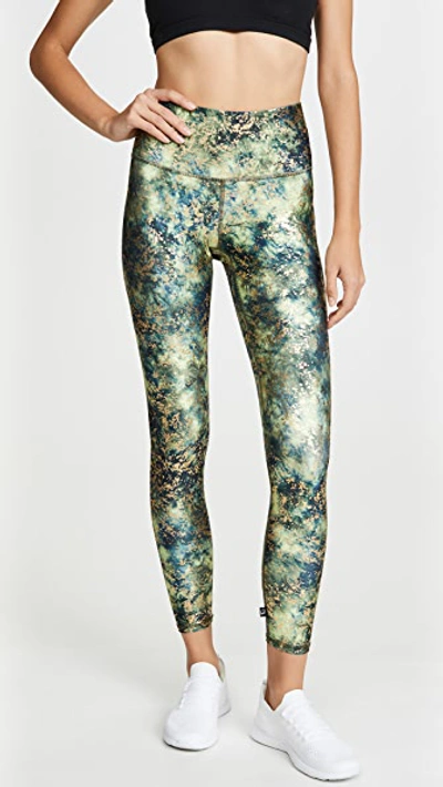 Terez High Rise Balayage Foil Leggings In Rainforest With Gold