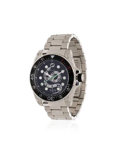 Gucci Silver Tone Snake Dive Stainless Steel Watch In Silber