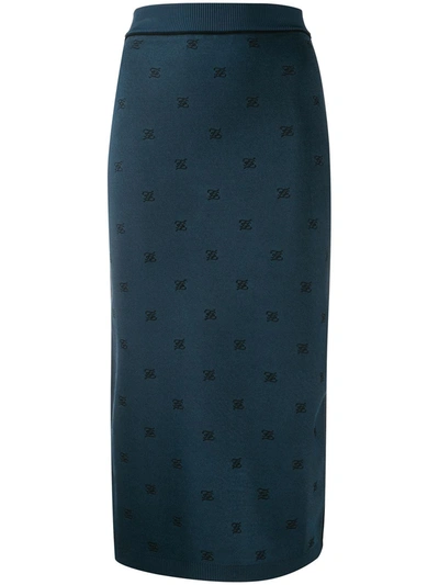 Fendi Karligraphy Motif Embroidered Skirt In Blue