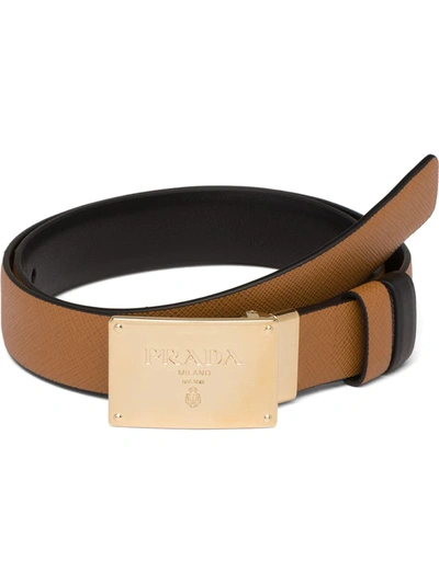 Prada Reversible Engraved Logo Belt In Brown