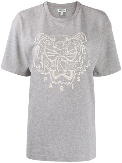 Kenzo Tiger Embroidered T-shirt In Grey