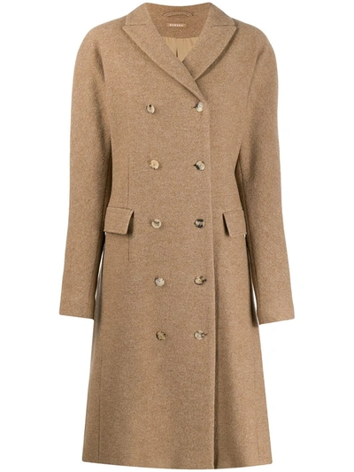 Nehera Double-breasted Longline Coat In Brown