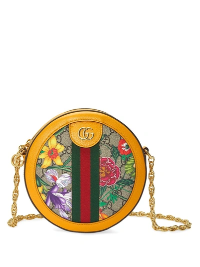 Gucci Mini Ophidia Floral Gg Supreme Canvas Crossbody Bag In Green,red,yellow