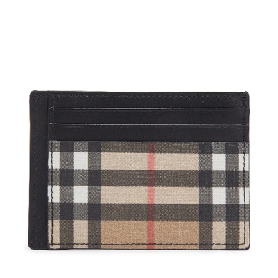 Pre-owned Burberry Vintage Check And Leather Money Clip Card Case 3 Slot Archive Beige