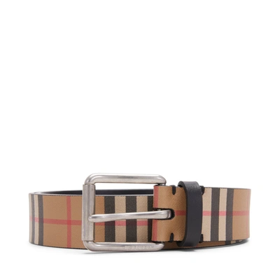 Pre-owned Burberry  Vintage Check Leather Belt 1.4 Width Black