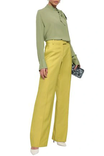 Valentino Pussy-bow Silk-crepe Blouse In Sage Green