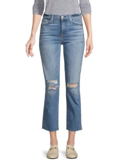 7 For All Mankind Edie High Rise Ankle Straight-leg Distressed Jeans In Pretty Vintage Blue