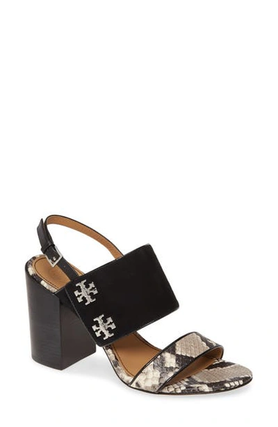 Tory Burch Kira Snake-print Leather And Suede Sandals In Perfect Black/warm Roccia