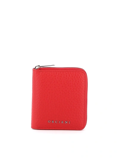 Orciani Red Pebbled Leather Zip Around Wallet