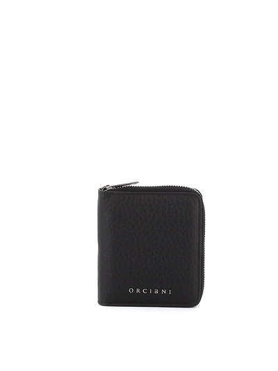 Orciani Black Pebbled Leather Zip Around Wallet