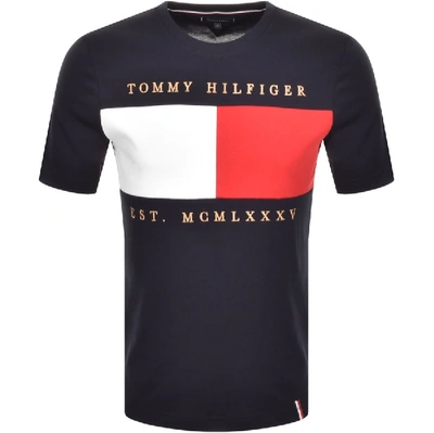 Tommy Hilfiger Embroidered Flag Logo T Shirt Navy