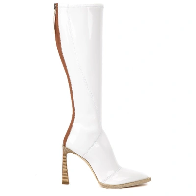 Fendi Fframe Glossy Neoprene Boots White Color