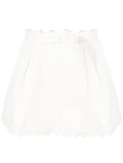 Zimmermann Super Eight Scalloped Pleated Cotton-piqué Shorts In Ivory