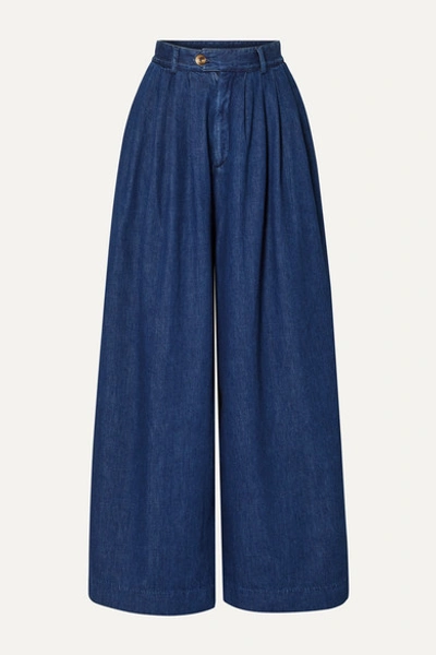 King & Tuckfield High-rise Wide-leg Jeans In Mid Denim